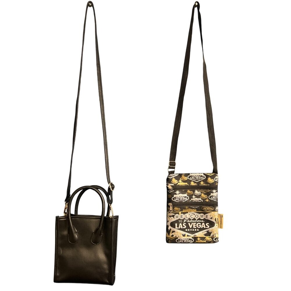 Micro Black Faux Leather Tote & Las Vegas Crossbody Bag Travel Set - Picture 9 of 9